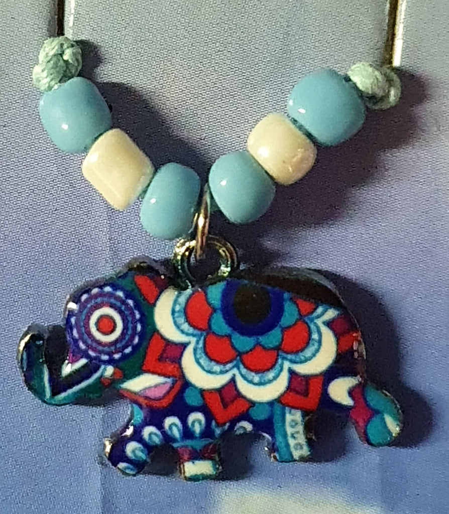 Necklace, elephant blue cord