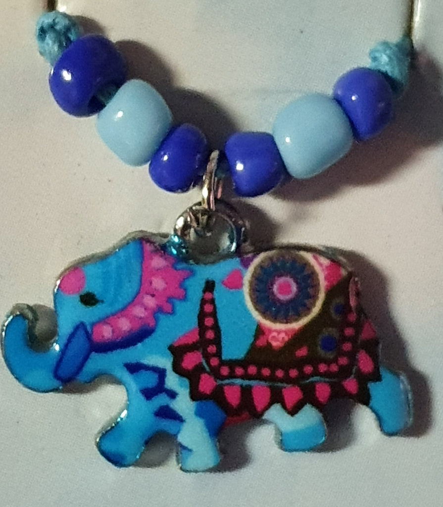 Necklace, elephant blue cord