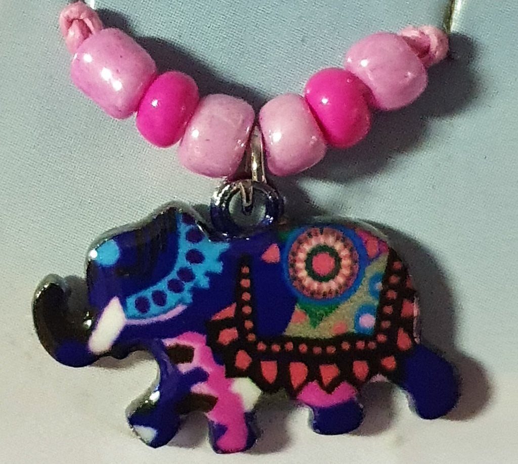 Necklace, elephant pink cord