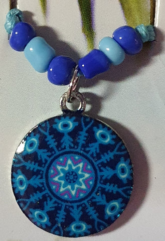 Necklace, Mandala blue cord