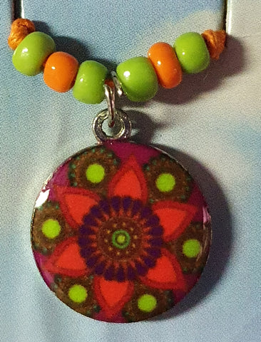 Necklace, Mandala orange cord
