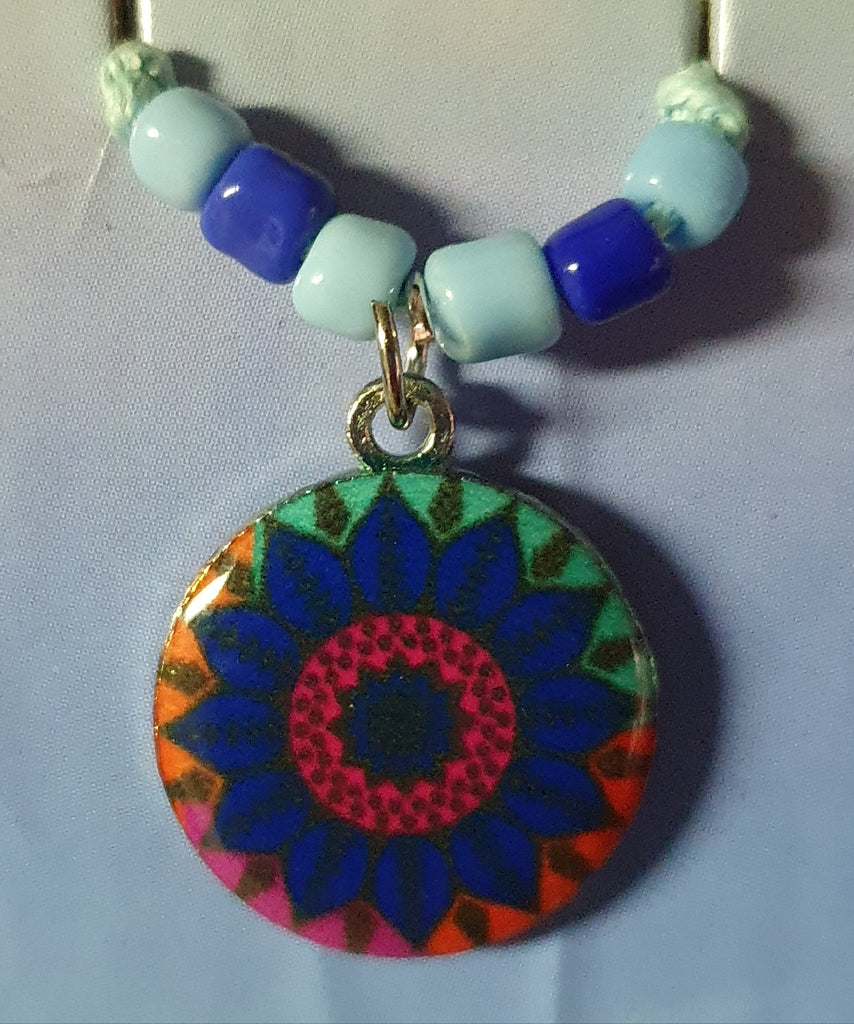 Necklace, Mandala blue cord