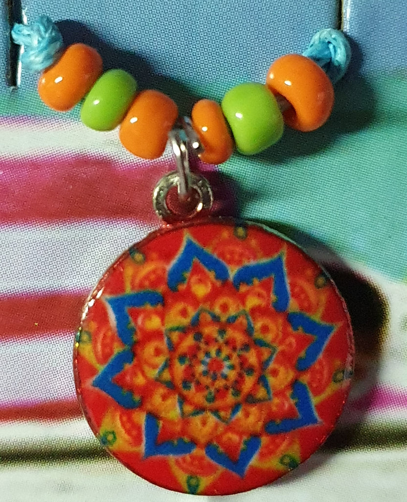 Necklace, Mandala blue cord