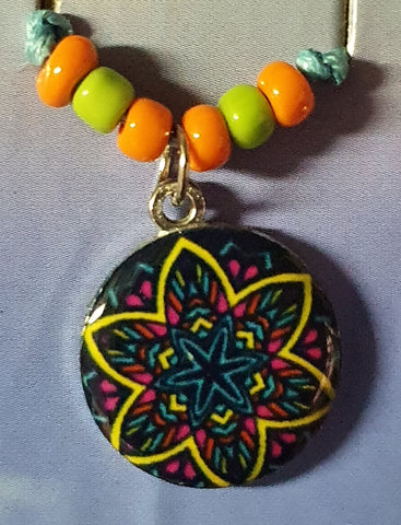 Necklace, Mandala blue cord
