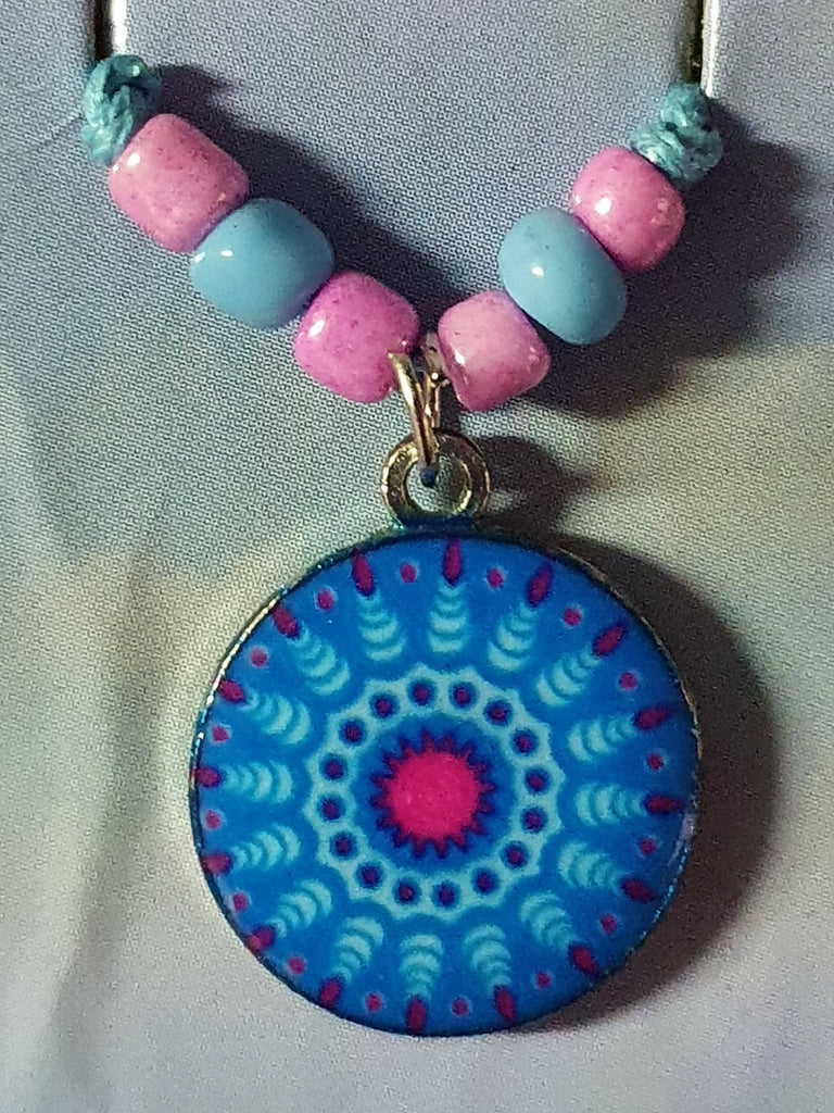 Necklace, Mandala blue cord