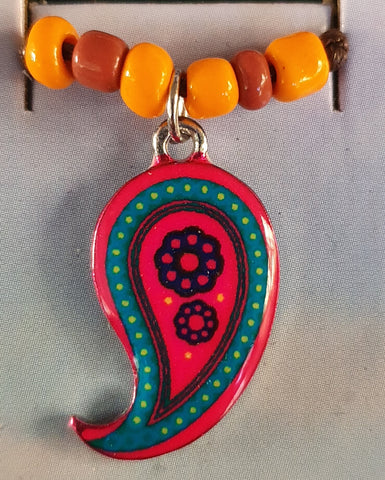 Necklace, Mandala reverse teardrop shape brown cord