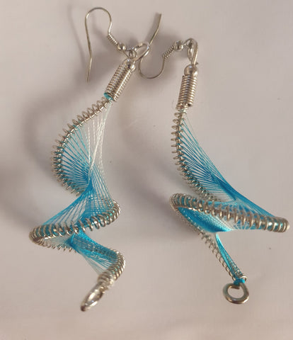 Earrings, spiral blue
