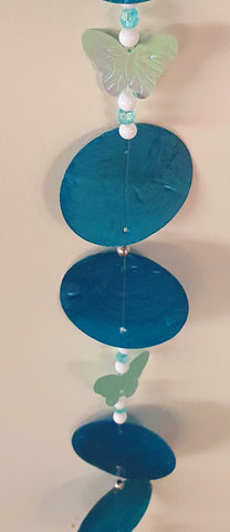 Capiz shell, wind chime/ dangler GREEN shell and butterflies completr length approx 170cm PLEASE BE AWARE this is green not blue