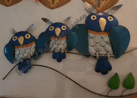 Wall art Owl family of 3 BLUES measuring  44cm long x  34cm high in full 🦉