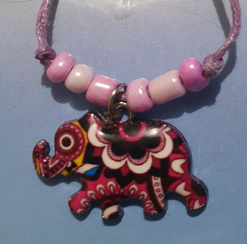Necklace, elephant purple cord