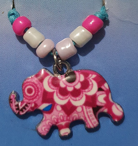 Necklace, elephant blue cord