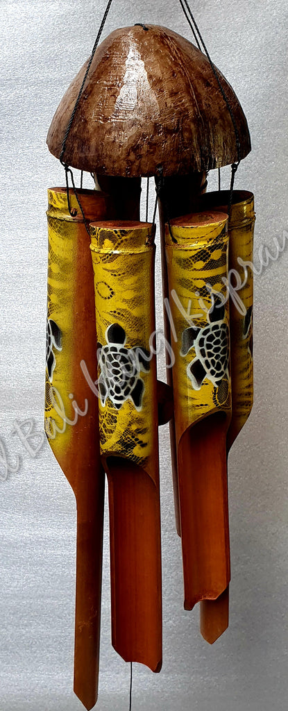 Bamboo windchime turtles yellow chime length 34 - 38cm APPROX complete length  from hook to striker APPROX 110cm