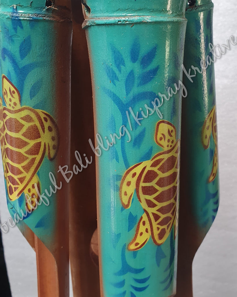 Bamboo windchime turtles aqua chime length 34 - 38cm APPROX complete length  from hook to striker APPROX 110cm