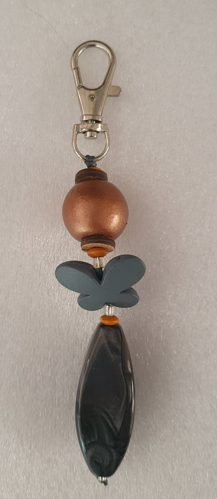 keyring/bag clip or charm bronze/black approx 16 cm long.