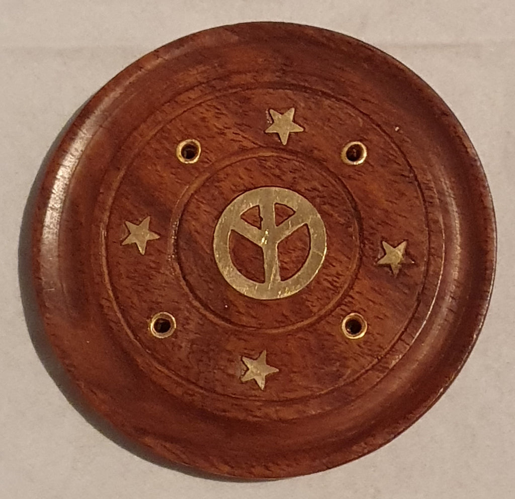 Incense holder, wooden, peace #1018