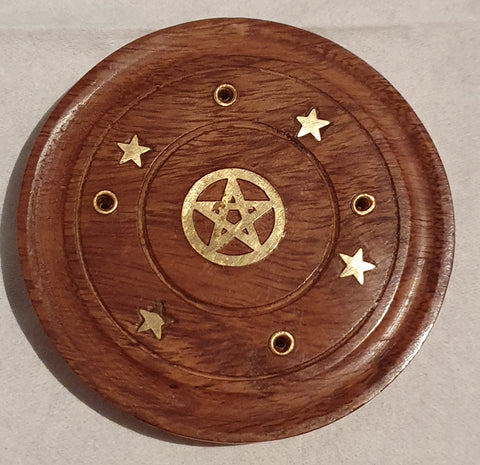 Incense holder, wooden, pentagram