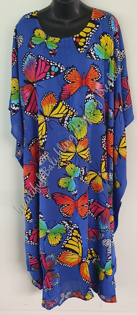 Kaftan, FULL LENGTH 4XL Suit to size 24,navy blue with multicoloured butterflies