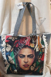 Boho recycled jean bag Frida Kahlo #8