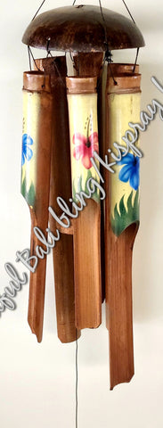 Bamboo windchime flower on yellow background chime length 34 - 38cm APPROX complete length  from hook to striker APPROX 110cm