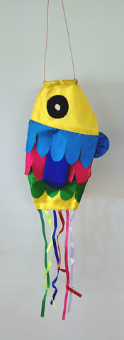 Windsock, fish mini Flag, ASSORTED COLOURS approx 50cm from mouth to end of ribbons