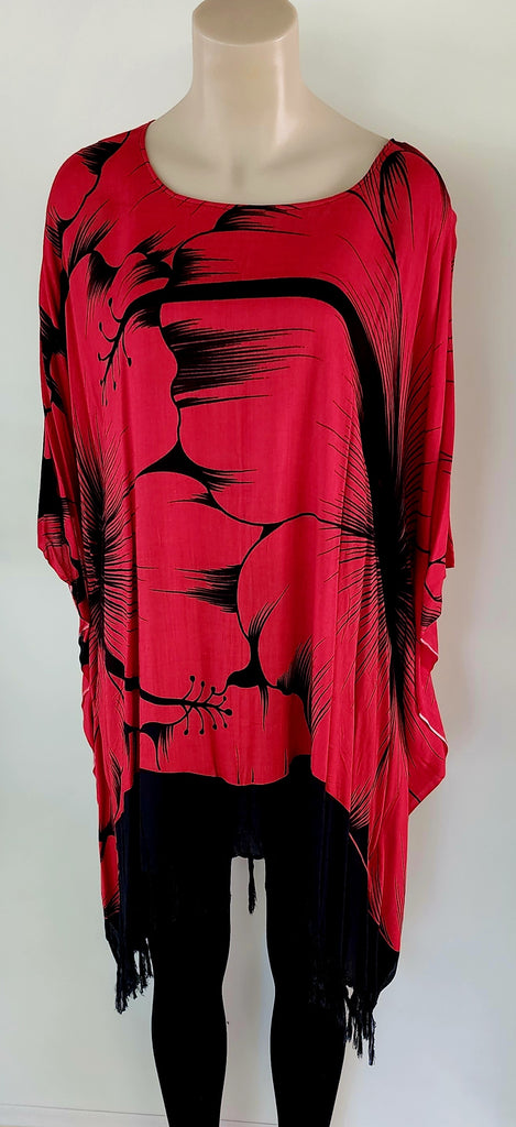 Kaftan, generous sizing, red with black 4XL Suit to size 24