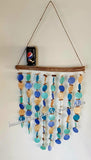 Capiz shell wind chime multi coloured driftwood shabby chic  95 cm complete drop including twine  x 50 cm wide approx #0149