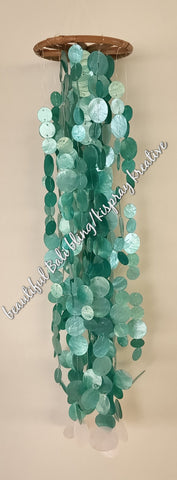 Capiz shell wind chime  sea green  rattan circle 70 cm drop  x 12 cm wide approx (#6)