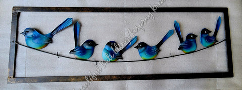 Wall art Blue wren Bird family on barbed wire fence  measuring APPROX  63cm long x  21 cm high in full 🦜