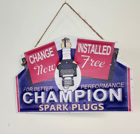 Retro decorative plate embossed CHAMPION SPARK PLUGS approx 22 x 35 cm #0516