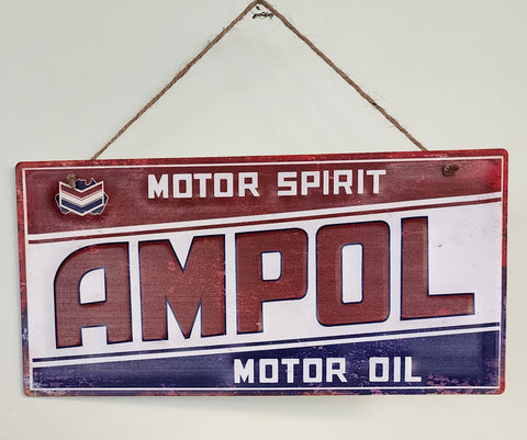 Retro decorative plate embossed AMPOL MOTOR OIL approx 19 x 38 cm #0518