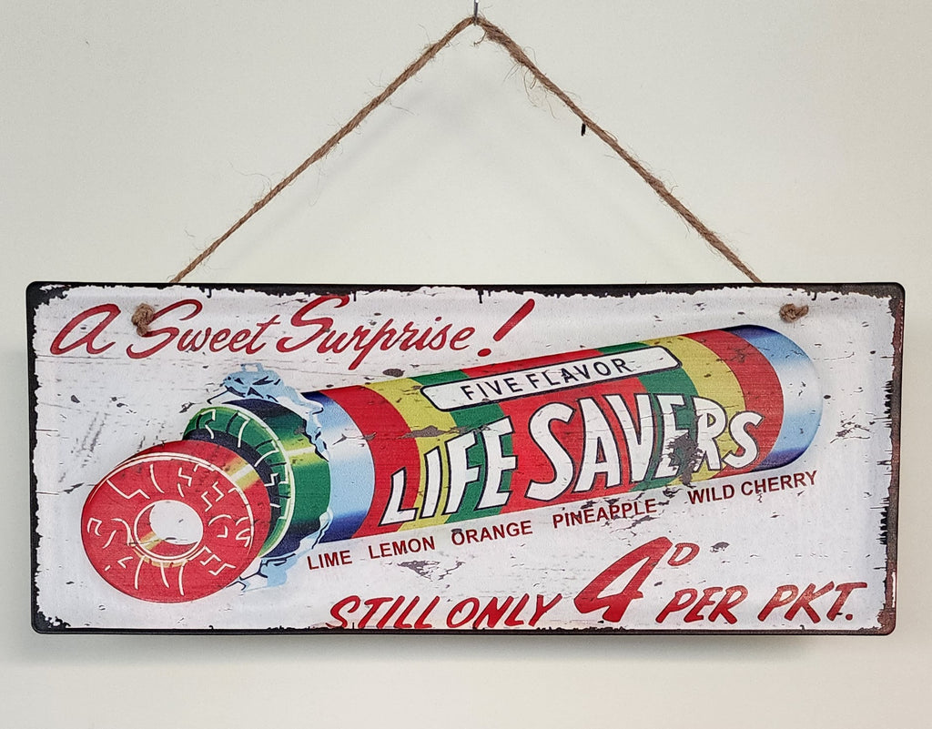 Retro decorative plate embossed  LIFESAVERS approx 15 x 38 cm