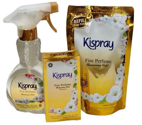 Kispray Gold collection!  1 x 300ml premixed sachet, 6 x 11ml sachets concentrate and 1 x bottle premixed. ALL GOLD