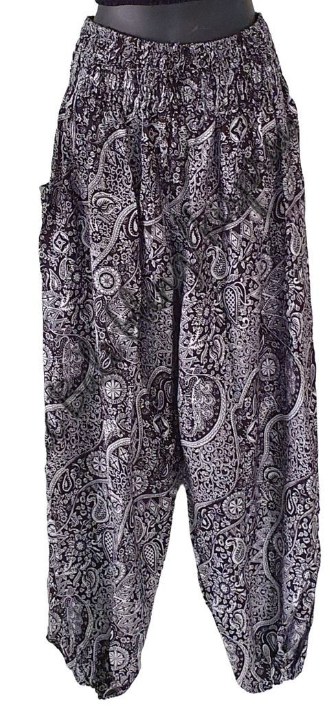 Harem pants Full length PAISLEY BLACK & WHITE S Suit to size 10. clothing