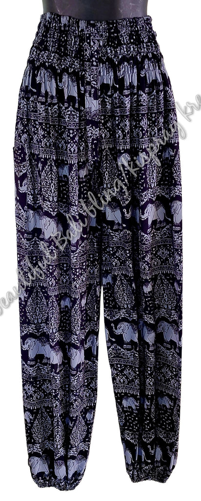 Harem pants Full length  BLACK & GREY ELEPHANTS M  Suit to size 12. clothing