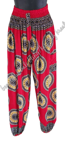 Harem pants Full length RED & YELLOW CIRCLES M Suit to size 12. clothing