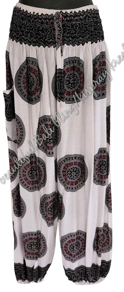 Harem pants Full length  BLACK, WHITE & BROWN CIRCLES Suit to size 8-10 #24 clothing