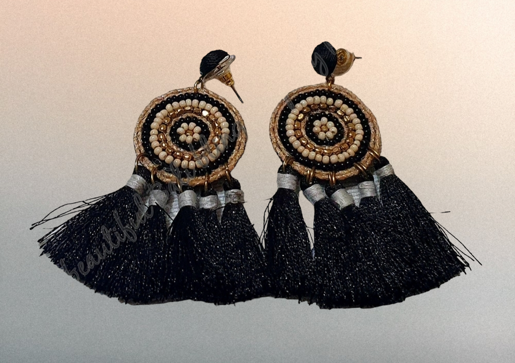 Earrings, indian, black
