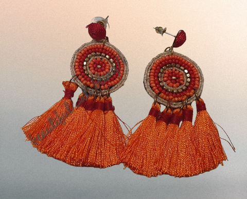 Earrings, indian, orange