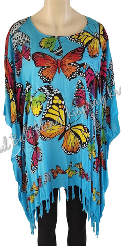 Kaftan, generous sizing, Light blue with  multicoloured butterflies 4XL Suit to size 24 #11