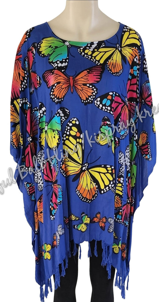 Kaftan, generous sizing, navy blue with  multicoloured butterflies 4XL Suit to size 24 #4