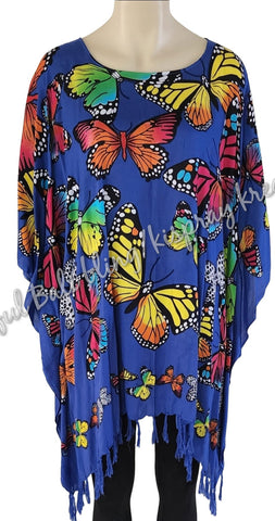 Kaftan, generous sizing, navy blue with  multicoloured butterflies 4XL Suit to size 24 #6