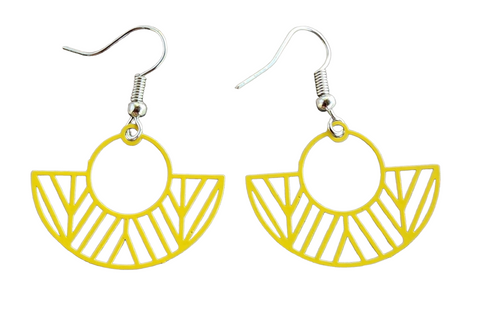 Earrings, boat dangles yellow. Size including earring hook is approx 40mm long.