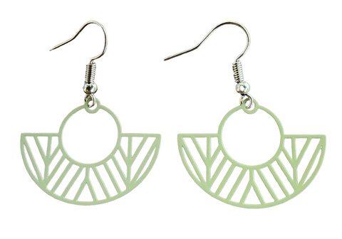 Earrings, boat dangles creamy/green. Size including earring hook is approx 40mm long.