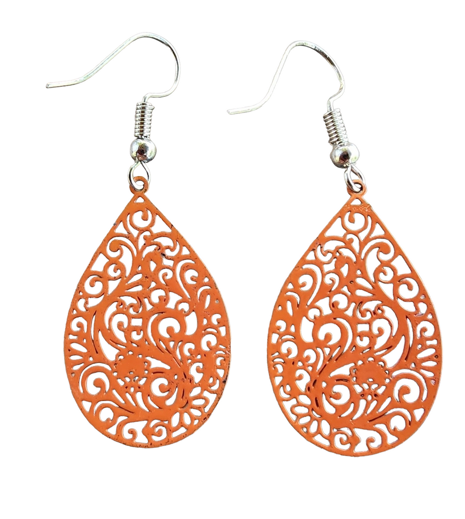 Earrings, filigree orange