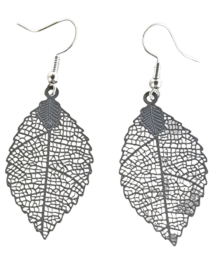 Earrings, filigree leaf