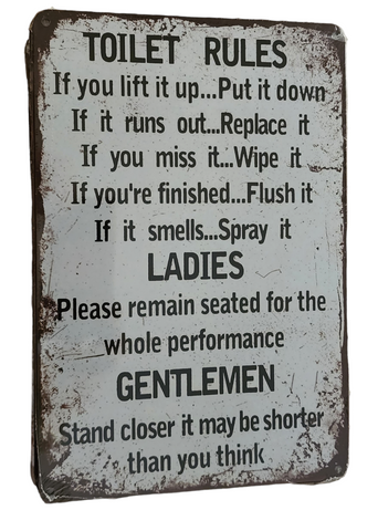 Decorative plate, TOILET RULES Retro approx 30cm x 20cm #0381