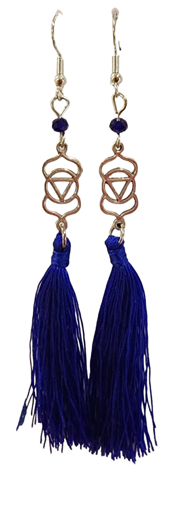 Earring, dangle, navy blue approx 10cm long