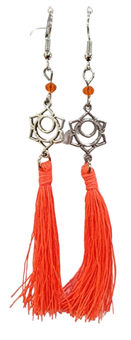 Earring, dangle, floro orange approx 10cm long