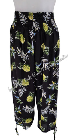 Harem pants  Three Quater length Black & Pineapples Suit to size 8 to SMALL 12. clothing #21