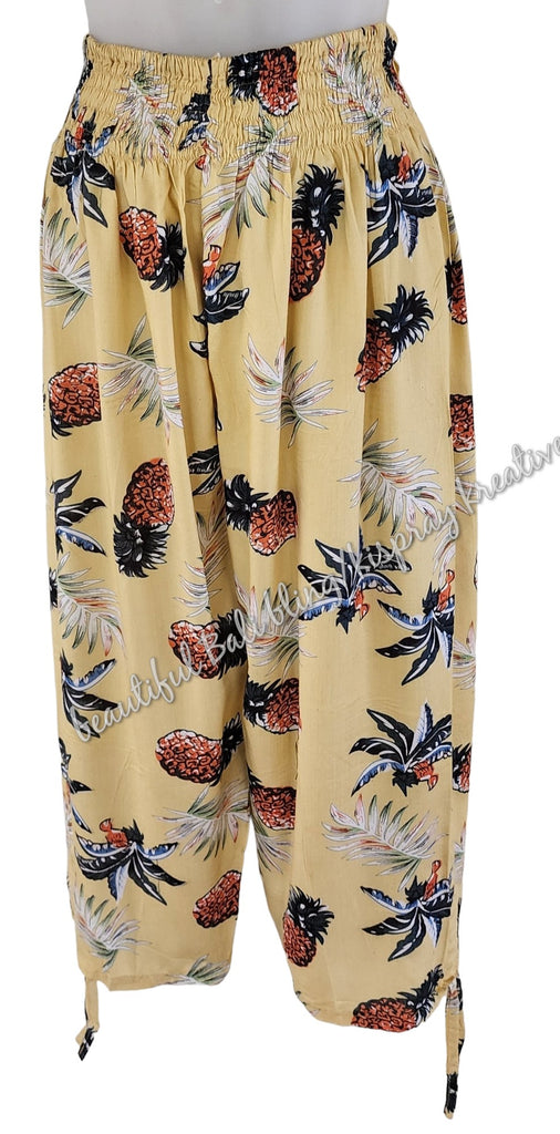 Harem pants  Three Quater length YELLOW & Pineapples Suit to size 8 to 12. clothing #25